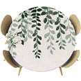 thumbnail image 1 of Turquoise Ombre Botanical Table Cloth, Round Fitted Tablecloths with Elastic Edge, Watercolor Pastoral Leaf Rustic Wipeable Waterproof Table Cover for Kitchen Wedding 36-44 Inches, 1 of 4