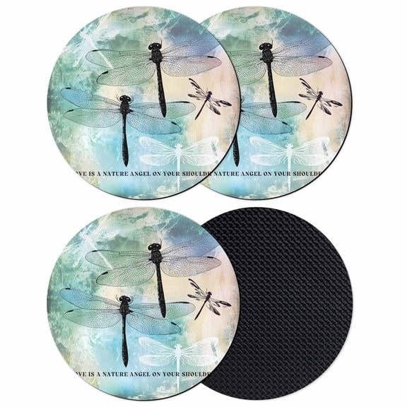 Turquoise Ombre Dragonfly Coasters Set of 4, Absorbent Coasters for Drinks, Abstract Modern Art Gradient Coaster for Desk Coffee Table Protection, Home Decor House Warming Gifts 4"
