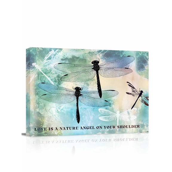 Turquoise Ombre Dragonfly Wall Art for Living Room,Canvas Picture Wall Decor for Bathroom Bedroom,Abstract Modern Art Gradient Painting Artwork for Office Kitchen Hallway Dining Room Decor 12"x16"