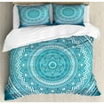 thumbnail image 1 of Turquoise Ombre Duvet Cover Set, Mandala Medallion Starry Design with Flower in Middle Art, Decorative 3 Piece Bedding Set with 2 Pillow Shams, King Size, Dark Turquoise, by Ambesonne, 1 of 3