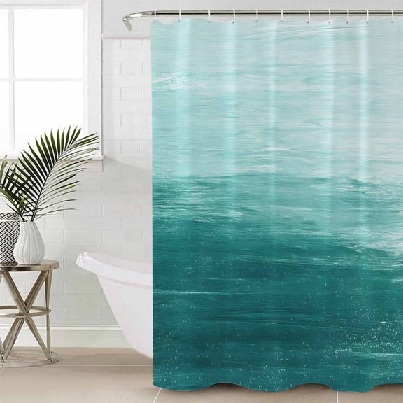 Turquoise Ombre Extra Long Shower Curtain Set, Waterproof Shower Curtains for Bathroom, Modern Abstract Art Ocean Oil Painting Washable Fabric Cloth Bath Curtain for Bathtub with Hooks 72x96 Inches