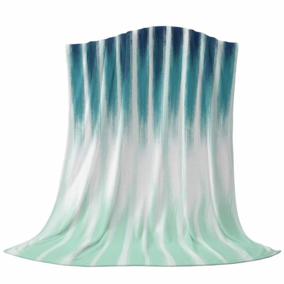 Turquoise Ombre Fleece Throw Blanket Lightweight Modern Abstract Teal Blue Linear Drips Coastal Fuzzy Flannel Throws Super Soft Cozy Flannel Blanket for Couch, Sofa, Bed, Travel 30"x40"