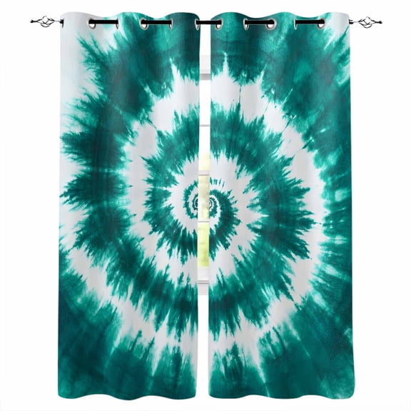 Turquoise Ombre Kitchen Curtains Country Watercolor Ethnic Tribal Tie Dye Cafe Short Curtains for Bathroom Blackout Window Curtain Small Window Treatment Drapes for Bedroom Living Room 27.5"x39"x2