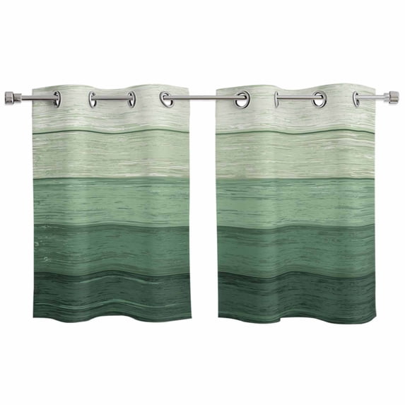 Turquoise Ombre Kitchen Curtains Small Short 39 Inch Length, Farmhouse Vintage Wooden Striped Grommet Top Bedroom Living Room Curtains, Light Filtering Cafe Curtain Drapes 2 Panels Set 55''x39''