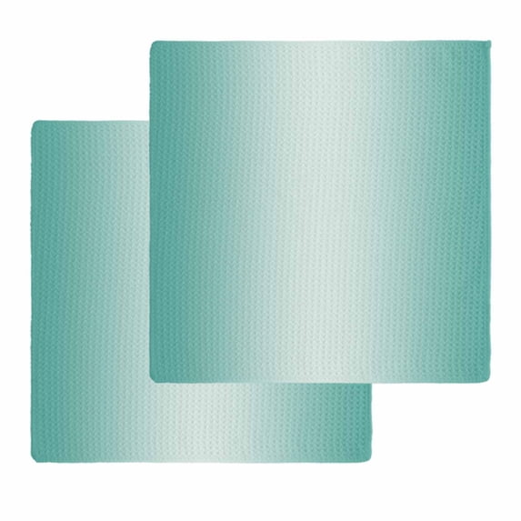 Turquoise Ombre Kitchen Dish Towels for Drying Dishes Set of 2, Modern Gradient Abstract Art Waffle Weave Microfiber Hand Tea Bathroom Towels Quick Dry & Absorbent Towel 12x12
