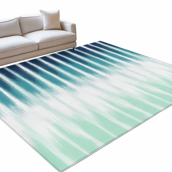 Turquoise Ombre Large Area Rugs 6x9ft Modern Abstract Teal Blue Linear Drips Coastal Washable Rug, Non Slip Indoor Carpet Absorbent Floor Mat for Living Room Bedroom Dining Room