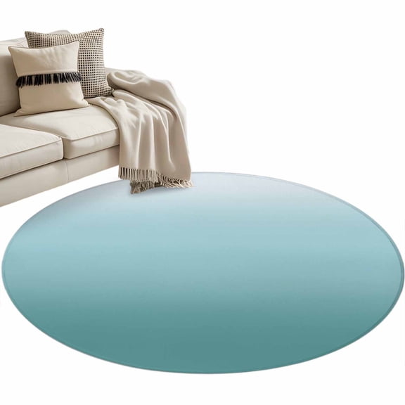 Turquoise Ombre Large Area Rugs for Bedroom Living Room, Soft Non Slip Carpet Bedside Rug, Teal White Gradient Modern Abstract Art Round Floor Cover Kitchen Accent Rug 3' for Dining Room/Office
