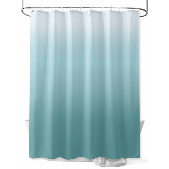 Turquoise Ombre Long Shower Curtain Set, Waterproof Shower Curtains for Bathroom, Teal White Gradient Modern Abstract Art Washable Fabric Cloth Bath Curtain for Bathtub with Hooks 72x84 Inches
