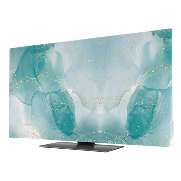 Turquoise Ombre Marble TV Cover for 85 Inch Screen,Stretch Fabric Dustproof TV Display Protector,Yellow Modern Geometric Abstract Art Elastic Slipcover Monitor Cover for Desktop Computer 74.1"x41.7"