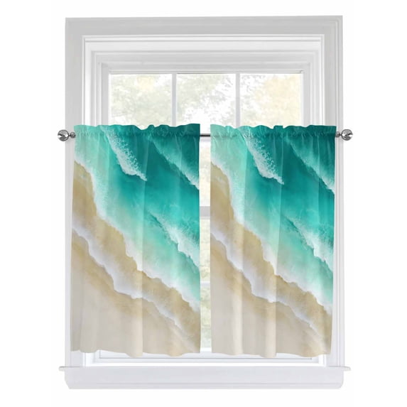 Turquoise Ombre Oceans Living Room Curtains 2 Panel, Watercolor Summer Coastal Beach Waves Cafe Window Treatment, Farmhouse Bedroom Bathroom Kitchen Curtains Drapes 104"x45"