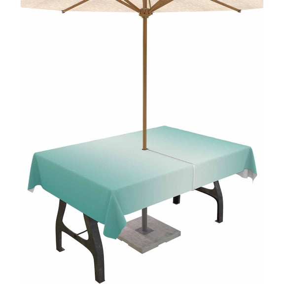 Turquoise Ombre Outdoor Rectangle Tablecloth with Umbrella Hole and Zipper, Teal Color Gradient Waterproof Table Cover, Farmhouse Washable Patio Tablecloths for Party Picnic, 60"x84"