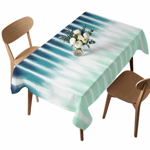 Turquoise Ombre Rectangle Tablecloth Modern Abstract Teal Blue Linear Drips Coastal Waterproof Wrinkle Free Soft Table Cloth Spill-Proof Washable Table Cover for Dining Party Picnic 52 x 70 Inch