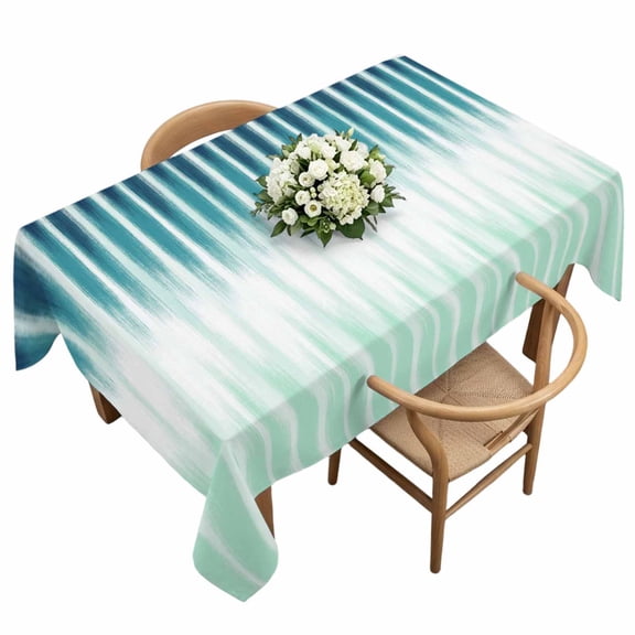 Turquoise Ombre Rectangle Tablecloth Modern Abstract Teal Blue Linear Drips Coastal Waterproof Wrinkle Free Soft Table Cloth Spill-Proof Washable Table Cover for Dining Party Picnic 60 x 120 Inch