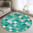thumbnail image 1 of Turquoise Ombre Round Area Rug 4Ft Washable Circle Rugs for Bedroom Dining Room, Modern Abstract Art Geometric Rhombus Non-Slip Carpet Floor Mats Indoor Outdoor Carpet Runner Aesthetic Home Decor, 1 of 8
