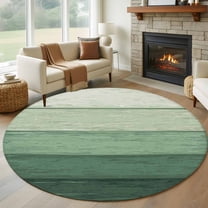 Turquoise Ombre Round Area Rug 6 FT, Non Slip Bedroom Area Rug, Farmhouse Vintage Wooden Striped Washable Soft Circular Carpet Non-Shedding Floor Mat for Kitchen Dining Room Home Office Kids Room