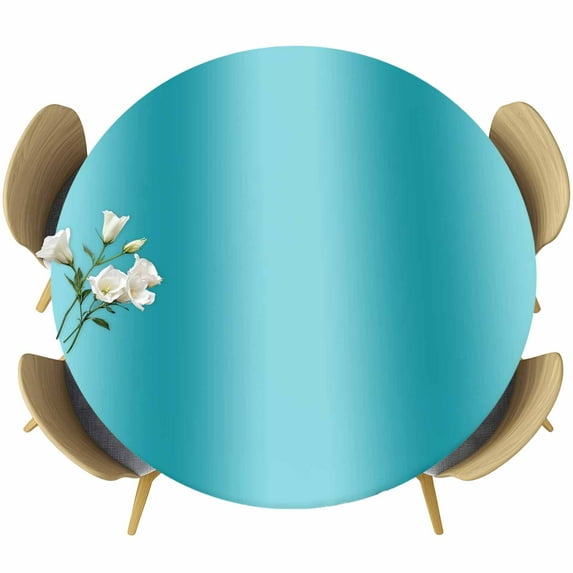 Turquoise Ombre Round Tablecloth 45-54 Inch Round Fitted Table Cloth with Elastic Edge, Modern Abstract Art Waterproof Table Cover Protector for Outdoor Picnic Party Dining