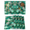 thumbnail image 1 of Turquoise Ombre Scale Placemats Set of 6 Abstract Art Ocean Coastal Place Mats Indoor Wipeable Table Mats Washable Cloth Dining Table Placemats for Kitchen Holiday Party Home Decor 13x19 Inch, 1 of 9