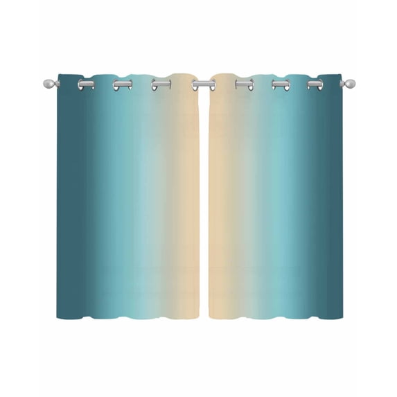 Turquoise Ombre Sheer Curtains 39 Inch Length 2 Panels Set for Living Room/Bedroom, Modern Yellow Gradient Farmhouse Art Kitchen Curtains Grommet Semi-Sheer Curtains Window Treatments 27.5"x39"x2