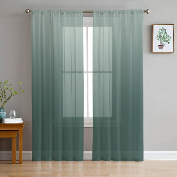 Turquoise Ombre Sheer Curtains 63 Inches Length 2 Panels Set, Window Sheer Curtains for Living Room/Bedroom, Modern Teal Abstract Art Aesthetics Light Filtering Rod Pocket Curtain 52'' x 63'' x 2