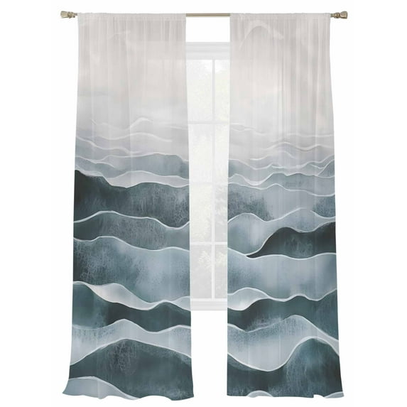 Turquoise Ombre Sheer Curtains for Living Room Bedroom, Light-filtering Sheer Curtain, Modern Moire Geometric Abstract Art Rod Pocket Voile Window Treatment Drapes, 52’’Wx84’’L, 2 Panels Set
