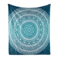 thumbnail image 1 of Turquoise Ombre Soft Flannel Fleece Throw Blanket, Mandala Medallion Starry Design with Flower in Middle Art, Cozy Plush for Indoor and Outdoor Use, 60" x 80", Dark Turquoise, by Ambesonne, 1 of 6