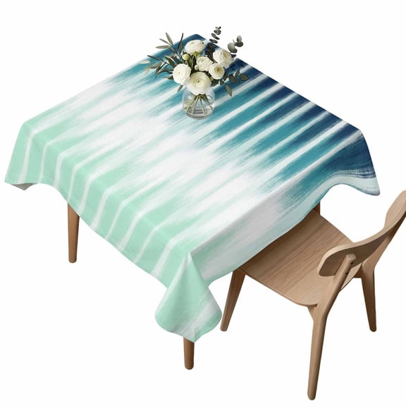 Turquoise Ombre Square Tablecloth Modern Abstract Teal Blue Linear Drips Coastal Waterproof Wrinkle Free Soft Table Cloth Spill-Proof Washable Table Cover for Dining Party Picnic 54 x 54 Inch