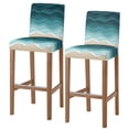 thumbnail image 1 of Turquoise Ombre Stripe Bar Stool Cover Set of 2, Summer Beach Abstract Waves Moires Stretch Bar Chair Cover, Removable Washable Pub Counter Stool Chair Slipcover for Kitchen Dining Room Pub Cafe, 1 of 9