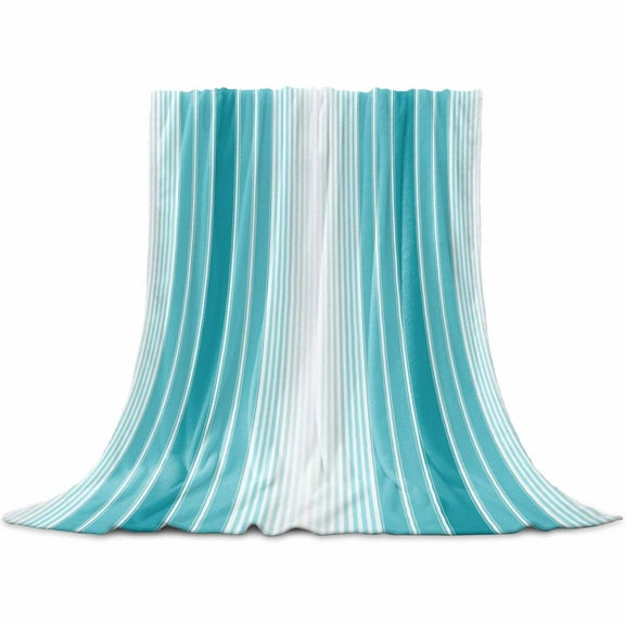 Turquoise Ombre Stripe Flannel Blanket for Bed, Farmhouse Simple Striped Soft Cozy Warm Couch Throw Blanket, Lightweight Fluffy Plush Bedding Blankets for Sofa Decor All Season 50"x60"