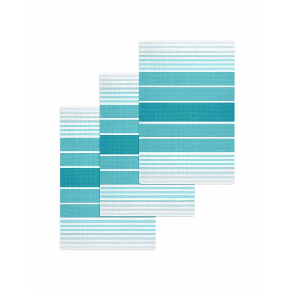 Turquoise Ombre Stripe Kitchen Dish Towels for Drying Dishes Set of 3, Farmhouse Striped Gradient Waffle Weave Microfiber Terry Hand Tea Bathroom Towels Quick Dry & Absorbent Towel 15.7x23.6