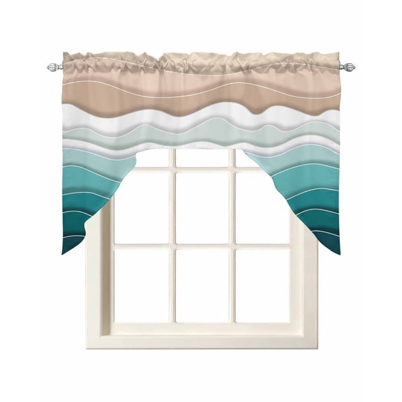 Turquoise Ombre Stripe Kitchen Swag Valances for Windows, Abstract Summer Beach Coastal Swag Valances Curtains for Living Room, Rod Pocket Window Treatments for Bathroom, Bedroom, Cafe, 56"x36"