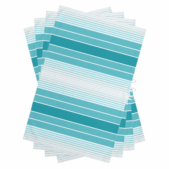 Turquoise Ombre Stripe Kitchen Towels Set of 4, Water Absorbent Dish Towel, Farmhouse Striped Gradient Decorative Hand Towels - Quick Drying Cloth for Cooking Baking, 18x28 Inch
