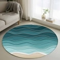 thumbnail image 1 of Turquoise Ombre Stripe Round Rugs 4ft, Summer Beach Abstract Waves Moires Non Slip Washable Rug Runner, Low Pile Indoor Floor Carpet Mat Bathroom Rugs for Living Room, Bedroom, Kids Room, 1 of 9
