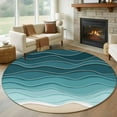 thumbnail image 1 of Turquoise Ombre Stripe Round Rugs 8ft, Summer Beach Abstract Waves Moires Non Slip Washable Rug Runner, Low Pile Indoor Floor Carpet Mat Bathroom Rugs for Living Room, Bedroom, Kids Room, 1 of 9