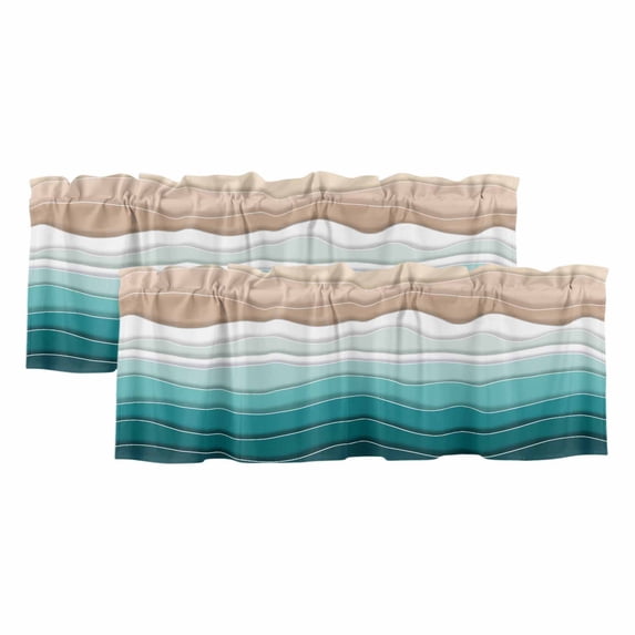 Turquoise Ombre Stripe Valances for Windows, Decorative Rod Pocket Window Valance Curtains, Abstract Summer Beach Coastal Short Curtain Drapes for Kitchen/Living Room, 2 Panels, 54" W x 18" L