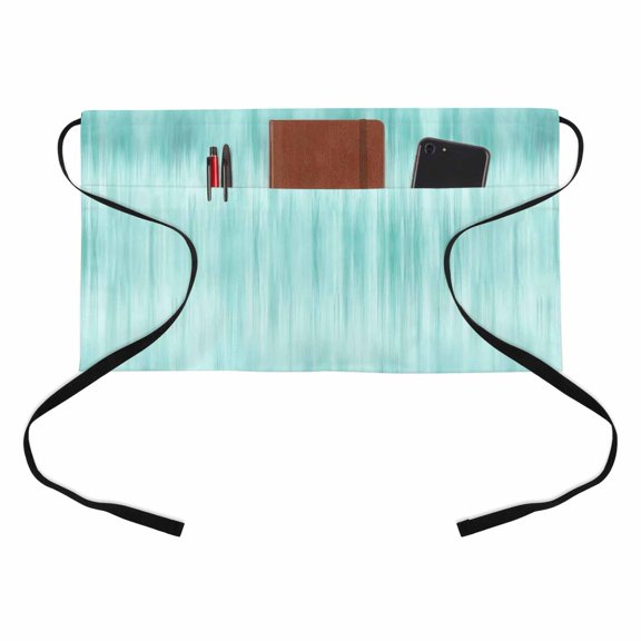 Turquoise Ombre Striped Kitchen Restaurant Half Waist Apron, Modern Abstract Art Server Short Apron with 3 Pockets Waterproof Oil Waist Aprons for Women Waitress Waiter