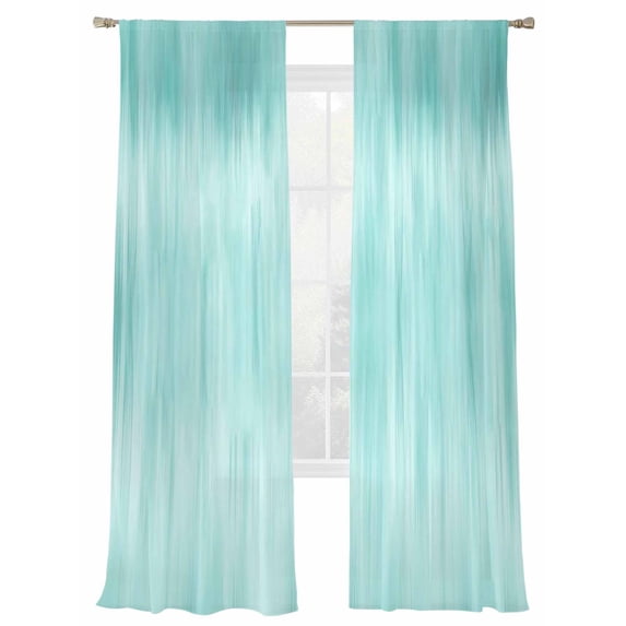 Turquoise Ombre Striped Sheer Curtains for Living Room Bedroom, Modern Abstract Art Light Filtering Sheer Curtains, Rod Pocket Voile Window Drapes, 2 Panels Set 52"x 84"