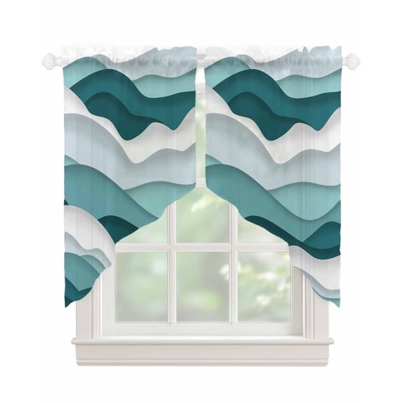 Turquoise Ombre Swag Valances for Windows, Modern Geometric Moire Abstract Art Rod Pocket Sheer Valances for Small Windows, Swag Toppers Light Filtering for Kitchen Living Room 2 Panels 28''x36''