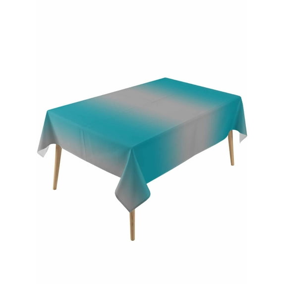Turquoise Ombre Table Cloth, Grey Modern Art Farmhouse Waterproof Tablecloth for Rectangle Tables, Reusable Washable Fabric Table Cover for Restaurant Kitchen Dining Tables 60"x120"