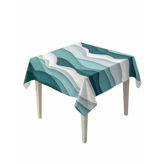 Turquoise Ombre Table Cloth, Modern Geometric Moire Abstract Art Waterproof Tablecloth for Square Tables, Reusable Washable Fabric Table Cover for Restaurant Kitchen Dining Tables 60"x60"