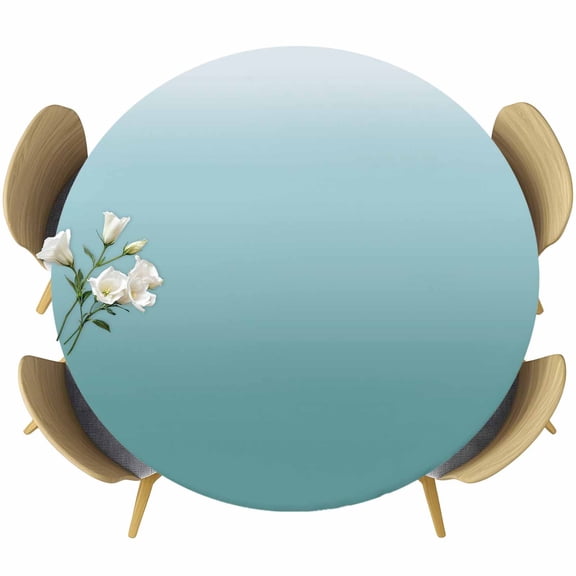Turquoise Ombre Table Cloth, Round Fitted Tablecloths with Elastic Edge, Teal White Gradient Modern Abstract Art Wipeable Waterproof Table Cover for Kitchen Wedding 55-60 Inches