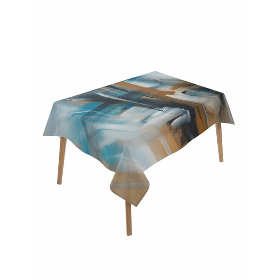 Turquoise Ombre Table Cloth, Waterproof Tablecloth for Rectangle Tables, Brown Abstract Modern Gradient Retro Art Reusable Washable Fabric Table Cover for Restaurant Kitchen Dining Tables 52"x70"