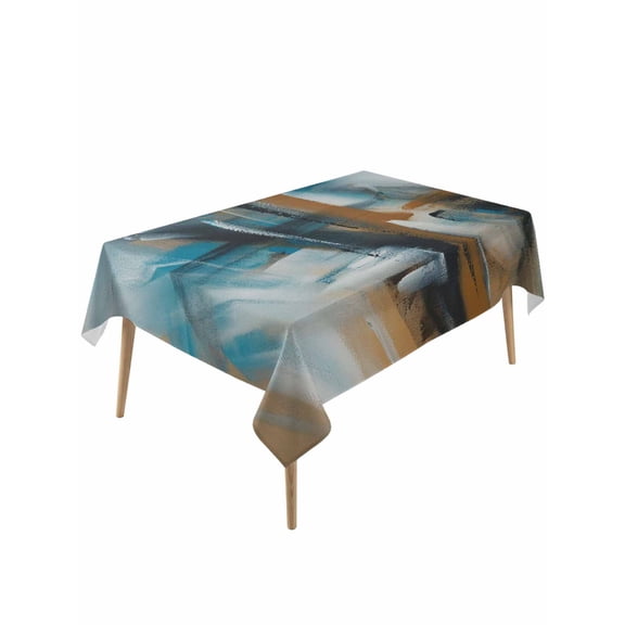 Turquoise Ombre Table Cloth, Waterproof Tablecloth for Rectangle Tables, Brown Abstract Modern Gradient Retro Art Reusable Washable Fabric Table Cover for Restaurant Kitchen Dining Tables 60"x120"