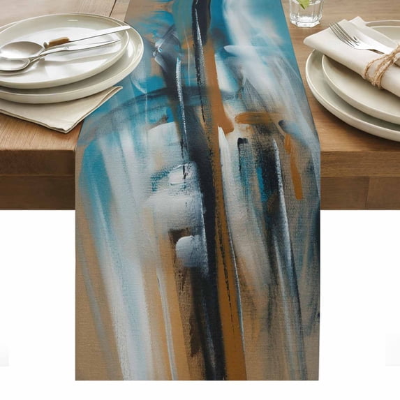 Turquoise Ombre Table Runner - 36 Inch Long, Kitchen Dining Table Runner Dresser Scarves, Brown Abstract Modern Gradient Retro Art Farmhouse Decor for Coffee Tables Wedding Party Banquet