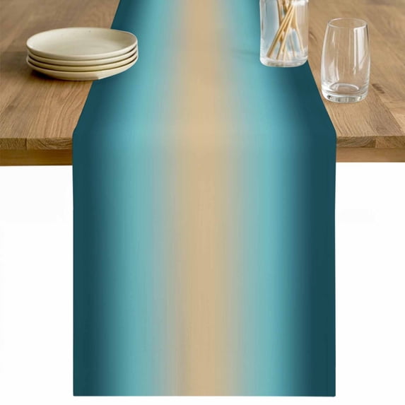 Turquoise Ombre Table Runner - 48 Inch Long Modern Yellow Gradient Farmhouse Art Cotton and Linen Blended Dress Scarves Farmhouse Table Runner for Kitchen Dining, Coffee Table, 13" x 48"