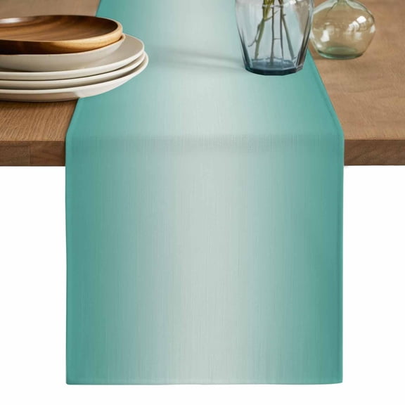 Turquoise Ombre Table Runner, Modern Gradient Abstract Art Washable Cotton Linen Table Runners 36 Inches Long, Dresser Scarf Runner for Nightstand/End Tables/Round Tables 13''x36''