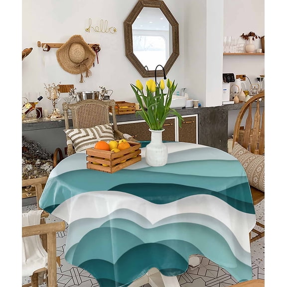 Turquoise Ombre Tablecloth Square Table Cloth 54x54, Waterproof Tablecloth Outdoor Table Cloth, Modern Geometric Moire Abstract Art Washable Table Cover for Kitchen Dining Party