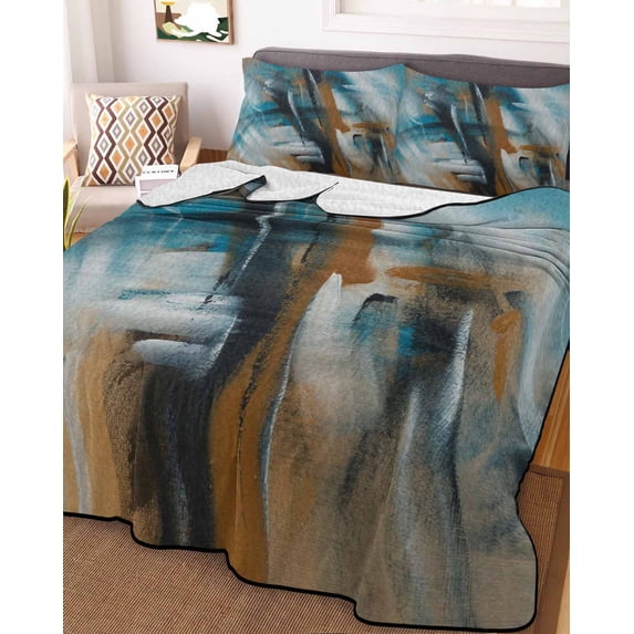 Turquoise Ombre Twin Size Down Alternative Comforter, Lightweight Comforter Quilt Bedding Set with Pillow Shams Brown Abstract Modern Gradient Retro Art All Seasons Bed Comforter Duvet Insert 68"x86"