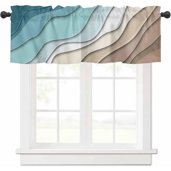Turquoise Ombre Valance Curtain for Kithchen Windows Teal and Brown Gradient Modern Abstract Geometric Valance Tier Curtain Rod Pocket Valances for Bedroom/Living Room/Bathroom, 1 Panel, 54 x 18 Inch