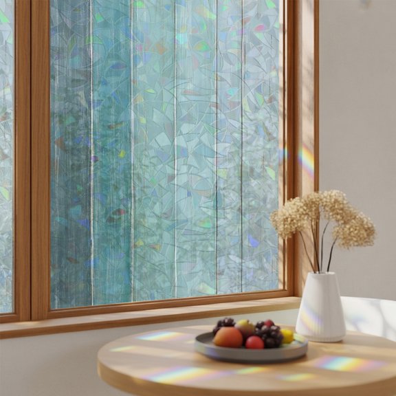 Turquoise Ombre Wooden Plank Window Privacy Film,Heat Control Sun Blocking Static Cling Rainbow Film,Rustic Wood Board Non-Adhesive Glass Sticker Door Window Tint,17.7" x 39.3"
