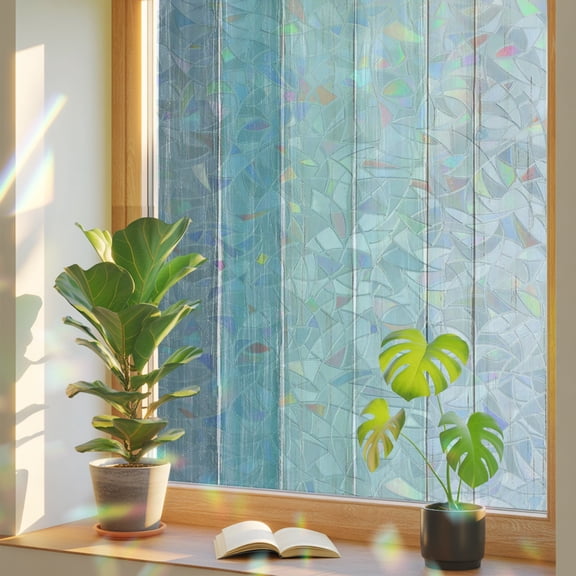 Turquoise Ombre Wooden Plank Window Privacy Film, Rainbow Film Decorative Window Sticker 17.7x39.3in, Rustic Wood Board Sun Blocking Static Stained Glass Cling Tint Non-Adhesive